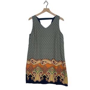 Pink Owl A-Line Dress Women's Size Large Multicolor Paisley V-Neck Sleeveless